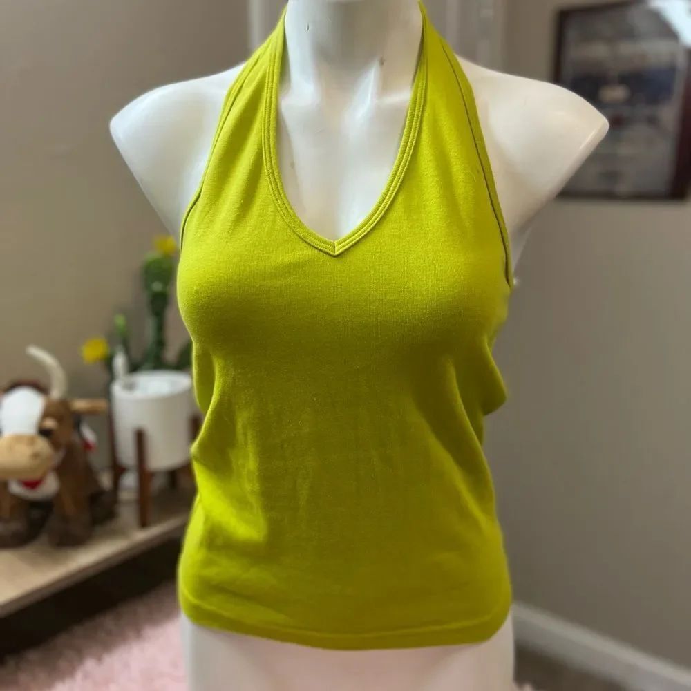 BeWare Lime Green Halter Top Womens Size Large L Vintage Y2K Made in USA Solid C